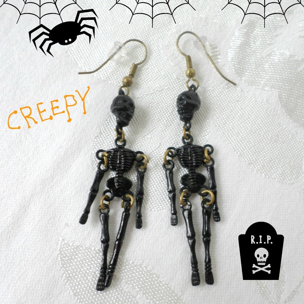 Black Plastic Skeleton Dangle Earrings